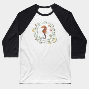 Seahorse with nautical wreath in watercolor Baseball T-Shirt